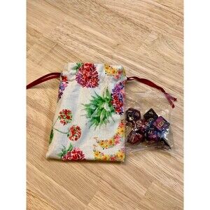 Dice Bag + Matching Dice Set – Handmade Gift for RPG Players - Flowering Fruit